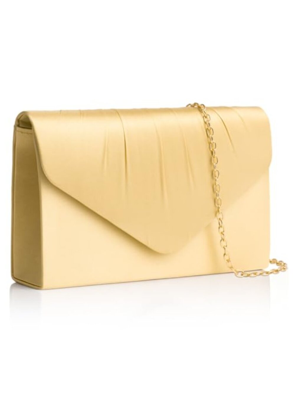 Satin Pleated Envelope Clutch Evening Bag with Detachable Chain Strap